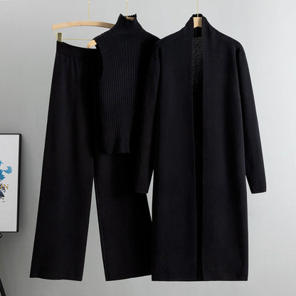 NIVANOO | Ensemble Tricot 3 Pièces Gilet, Cardigan Long & Pantalon Wide-Leg