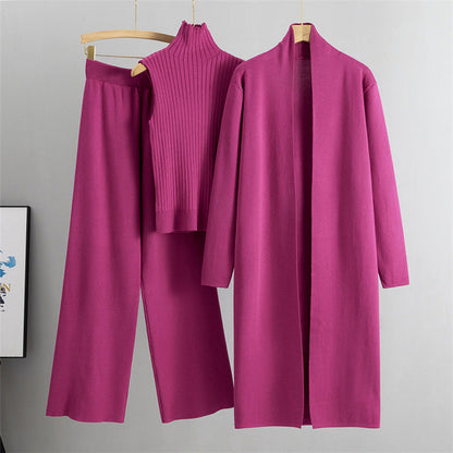 NIVANOO | Ensemble Tricot 3 Pièces Gilet, Cardigan Long & Pantalon Wide-Leg
