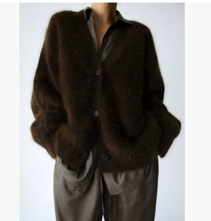 NIVANOO | Cardigan à Boutons Col V en Maille Douce