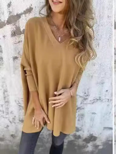 NIVANOO | Chemise Longue Tricotée à Col V & Manches Longues